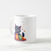 Mopshond Zwarte Kat Halloween Snoep Mok (Voorkant links)