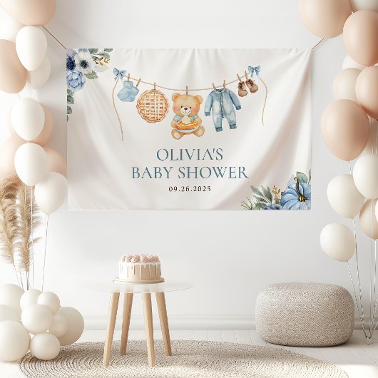 Mopshondje Blauwe Herfst Teddybeer Jongen Babyshow Spandoek
