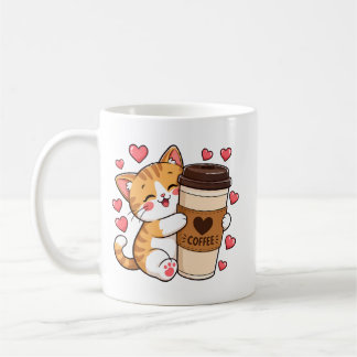 Mopshondje dat een koffiekopje omhelst Mok
