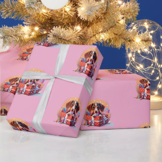 Mopshondje in cadeaudoos verjaardagsverpakkings pa cadeaupapier