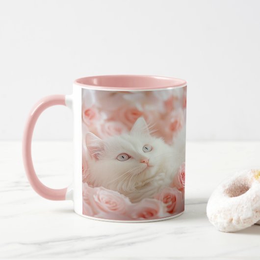 Mopshondje in rozenbloemen mok (Met donut)