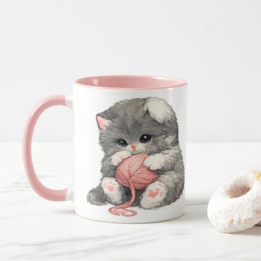 Mopshondje met Roze Garengaren Mok (Met donut)