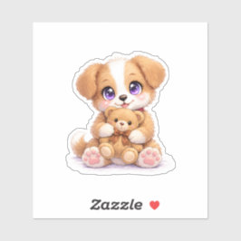 Mopshondje met teddybeer vierkante sticker