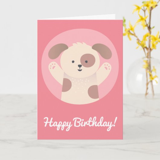 Mopshondje - Verjaardagskaart voor kinderen, met e Kaart (Gele Bloem)