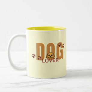 Mopshondliefhebber gluurt puppy & pootjes koffiemo tweekleurige koffiemok