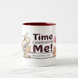 Mopshoofd Koala Verjaardag Custom Naam Koffiemok Tweekleurige Koffiemok