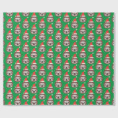 Mopshoofdje met kerstmuts patroon Kerst Wrap Cadeaupapier (Vlak)