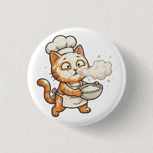 Mopshoofdkat Kookt Heet Eten Knop Ronde Button 3,2 Cm