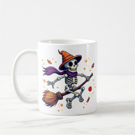 Mopshoofdskelet op bezem Halloween-mok Koffiemok