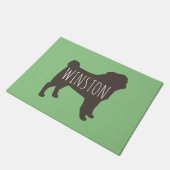 mopsilhouet | Grijs en groen gepersonaliseerd Deurmat (Schuin)