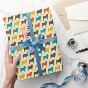 Mopsilhouetten Retro Kleuren Hondenras Patroon Cadeaupapier
