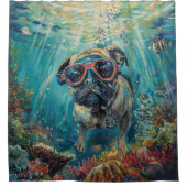 Mopsje Duikt Onder Water Douchegordijn (Voorkant)