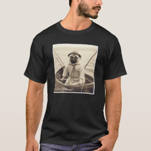 Mopsvissen op een boot Schattig Vintage T-shirt