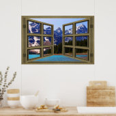 Moraine Lake Brown Wood 6 Pane Open Window Poster (Keuken)