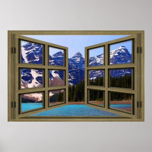 Moraine Lake Brown Wood 6 Pane Open Window Poster (Voorkant)