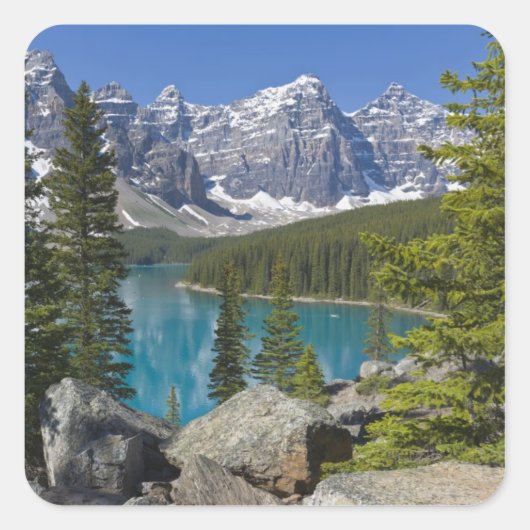 Moraine Lake, Canadese Rockies, Alberta, Canada Vierkante Sticker (Voorkant)
