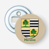 Morales Heraldic Arms op perkament stijl terug Button Flesopener (Voorkant)