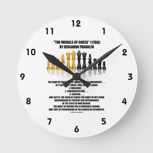 Morals van Chess Benjamin Franklin reflecterende C Ronde Klok (Voorkant)