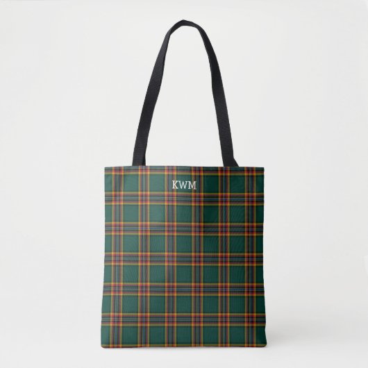 Moran Clan Tartan Donker Groen Plaid Monogram Tote Bag (Voorkant)