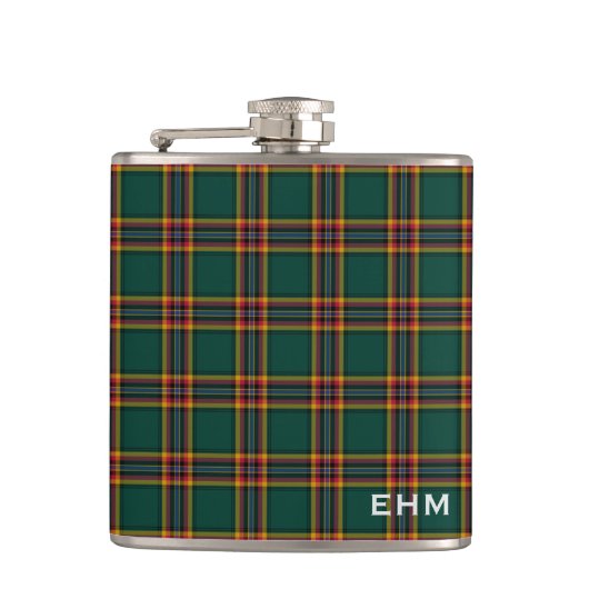 Moran Tartan Monogram Donkergroen Plaid Heupfles (Voorkant)