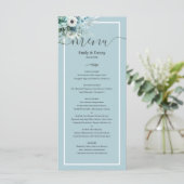 Morandi Ash Blauw Elegant Botanisch Trouwmenu Menu (Staand voorkant)
