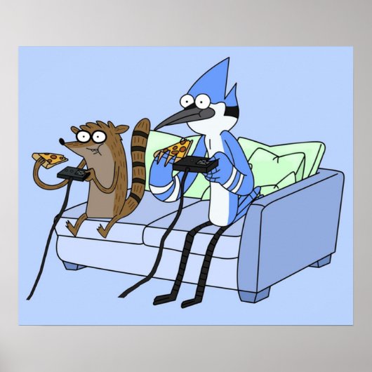 Mordecai en Rigby Pizza en Videogames Poster (Voorkant)