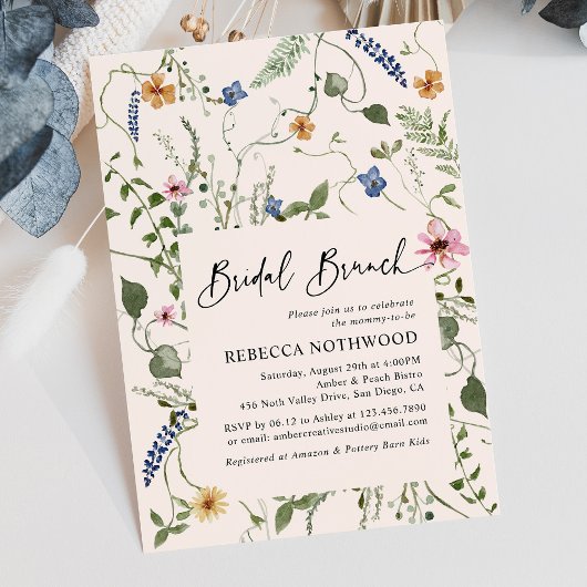 Mordern Boho Wildbloemen Bridal Brunch Shower Kaart