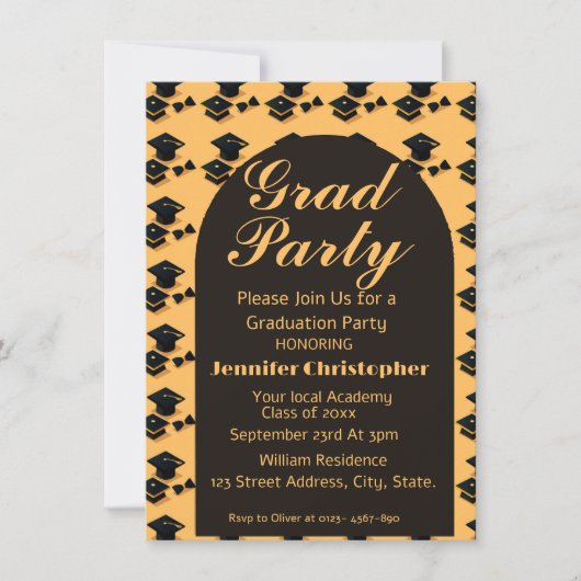 Mordern Elegant geel & zwart boog Afstuderen Kaart (Voorkant)