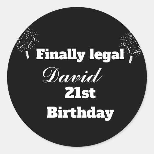 Mordern Elegant Zwart eindelijk legaal 21e verjaar Ronde Sticker (Voorkant)