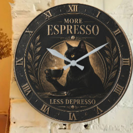 More Espresso Less Depresso Black Cat  Grote Klok