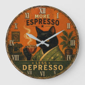 More Espresso Less Depresso Cat Grote Klok (Voorkant)