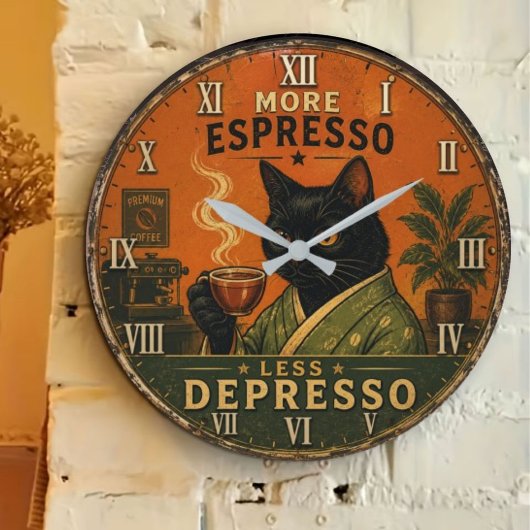 More Espresso Less Depresso Cat Grote Klok