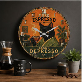 More Espresso Less Depresso Cat Grote Klok
