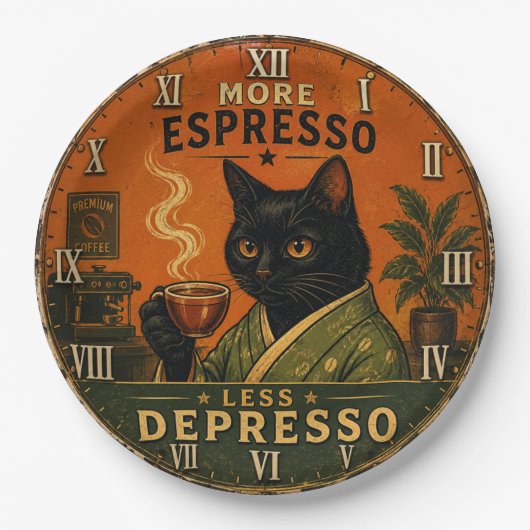 More Espresso Less Depresso Cat Papieren Bordje (Voorkant)