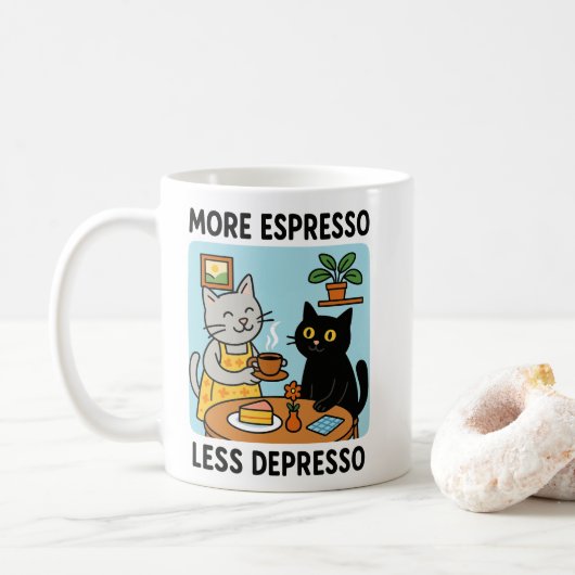 More Espresso Less Depresso Zwarte Kat Koffiemok (Met donut)