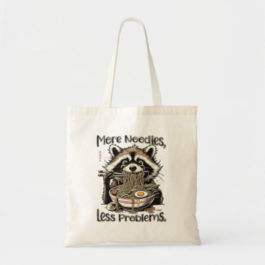 More noodles less problems raccoon eating ramen tote bag (Voorkant)