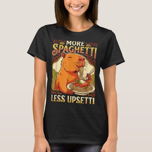 More Spaghetti Less Upsetti Capybara Design T-shirt (Voorkant)