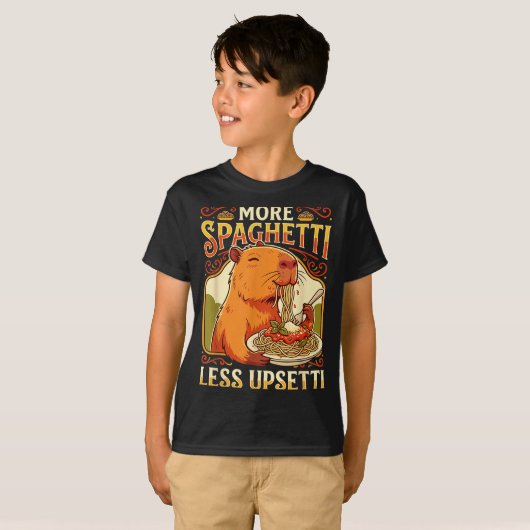 More Spaghetti Less Upsetti Capybara Illustration T-shirt (Voorkant volledig)