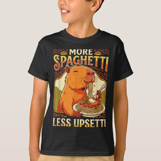 More Spaghetti Less Upsetti Capybara Illustration T-shirt (Voorkant)