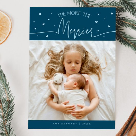 More The Merrier Christmas Teal Photo Birth  Aankondiging