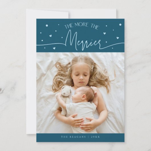 More The Merrier Christmas Teal Photo Birth  Aankondiging (Voorkant)