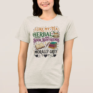Moreel Grijs Boek Vriendje Kruidenthee Cozy Lezer Tri-Blend Shirt