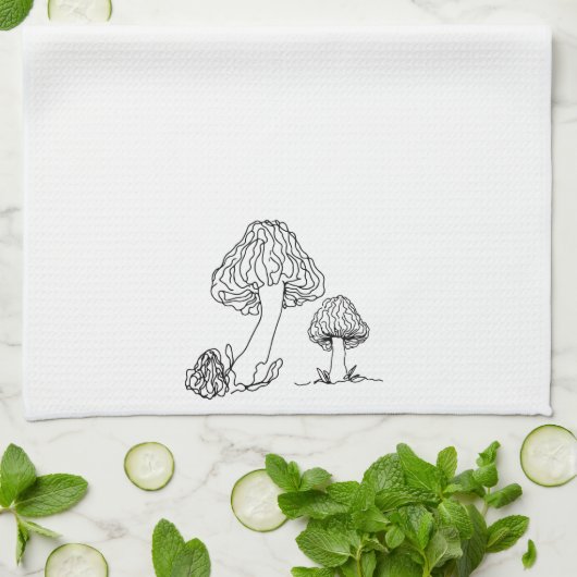 Morel Foaged Mushrooms | Hand getrokken schets ont Theedoek (Gevouwen)