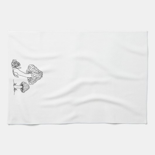 Morel Foaged Mushrooms | Hand getrokken schets ont Theedoek (Horizontaal)