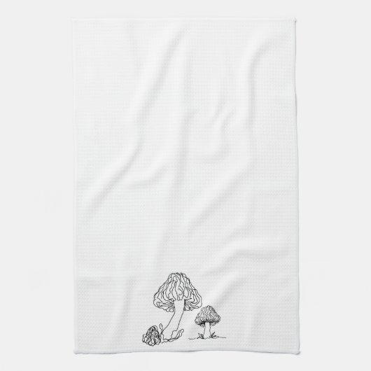 Morel Foaged Mushrooms | Hand getrokken schets ont Theedoek (Verticaal)