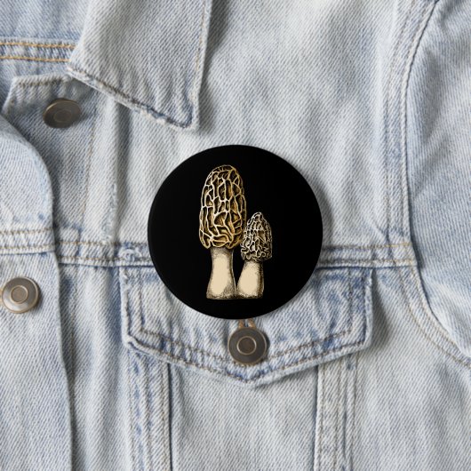 Morel Mushroom  Botanische illustratie Ronde Button 7,6 Cm (In situ)