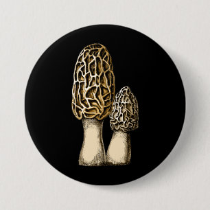 Morel Mushroom  Botanische illustratie Ronde Button 7,6 Cm