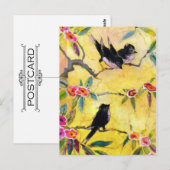 Morenkleuren: Vogelschilderen in geel en roze Briefkaart (Voorkant / Achterkant)