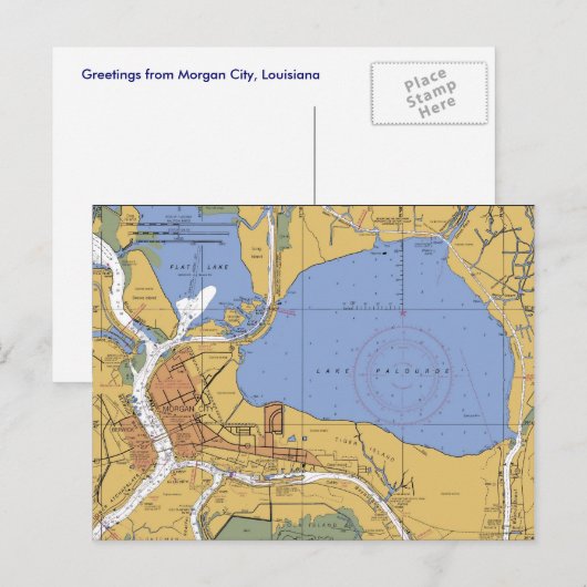 Morgan City, Louisiana Nautical Chart Briefkaart (Voorkant / Achterkant)