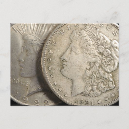 Morgan en Liberty Silver Dollars Briefkaart (Voorkant)